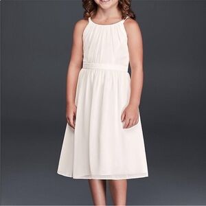 David’s Bridal | Tea Length Chiffon Soft White Flower Girl Dress | Size 3